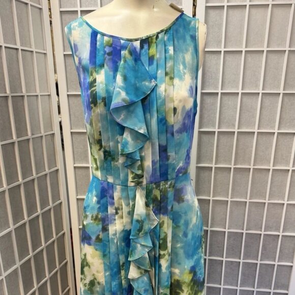Adrianna Papell, Spring Dress,Blue, Sz 12,Sleeveless, Pleated,Ruffles,Zipper,.! - Picture 3 of 11